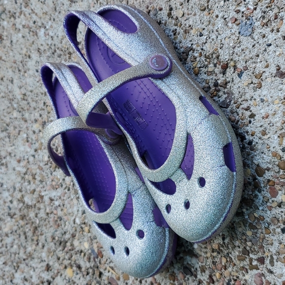CROCS Shoes Crocs Shayna Silver Glitter Mary Janes Purple Toddler
